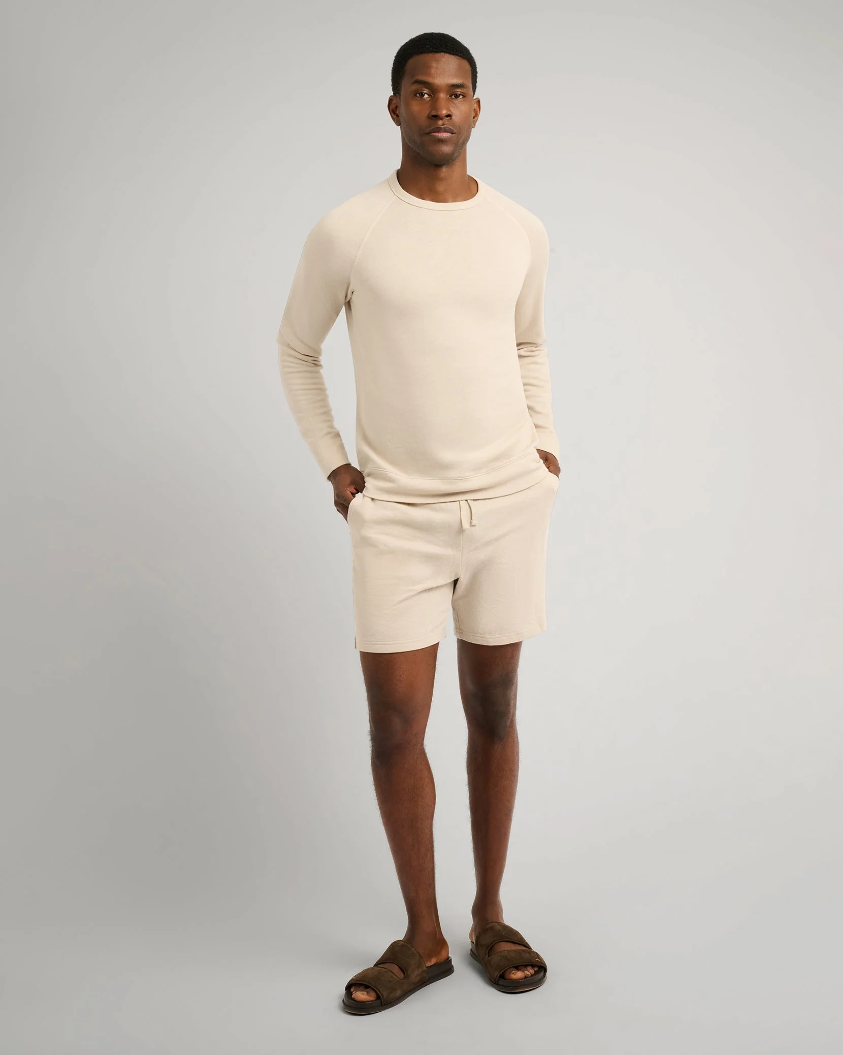 Mens | Slub Terry Crewneck Sweater | Stone - Image 3