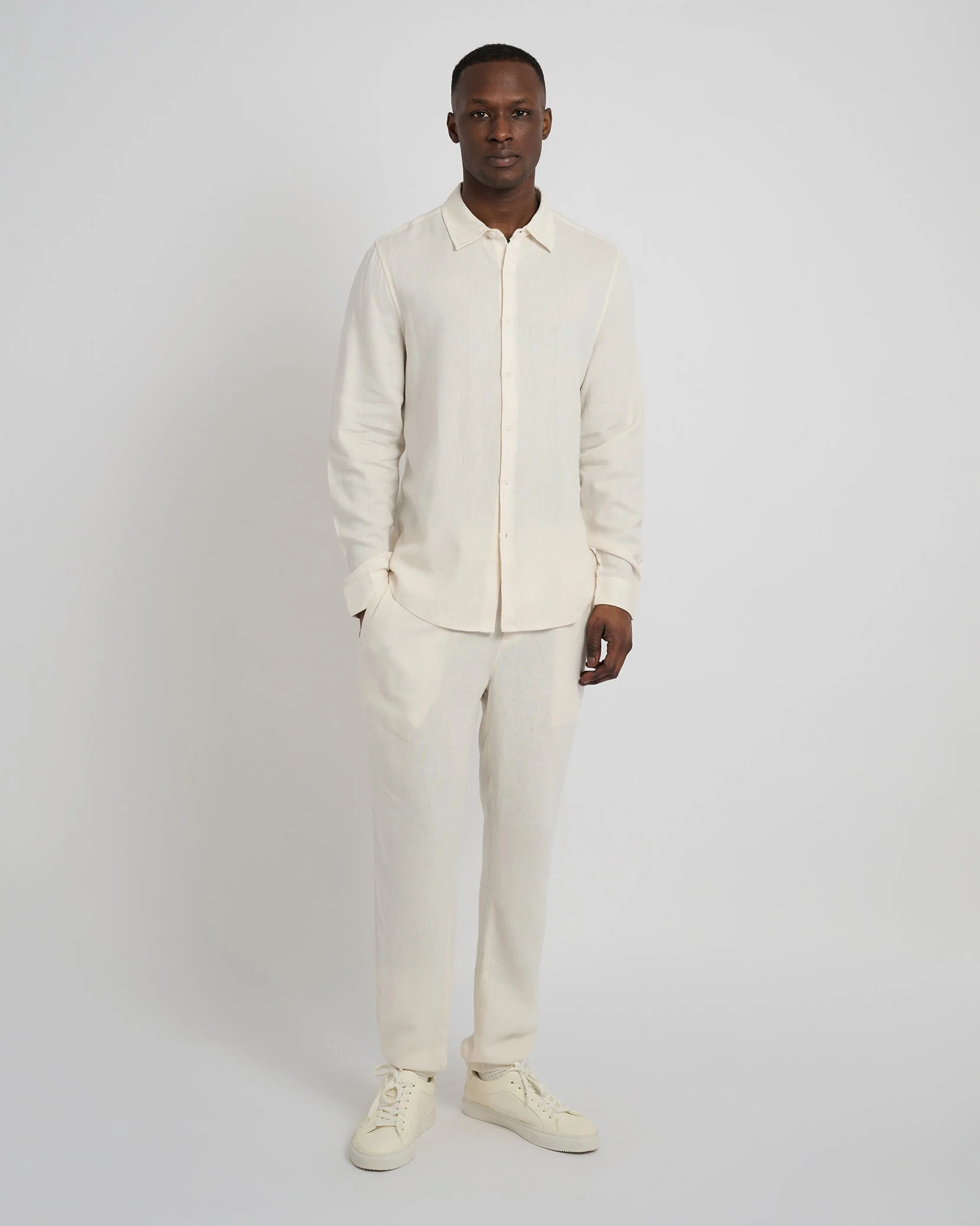 Mens | Standard Long Sleeve Linen Shirt | Oat - Image 4