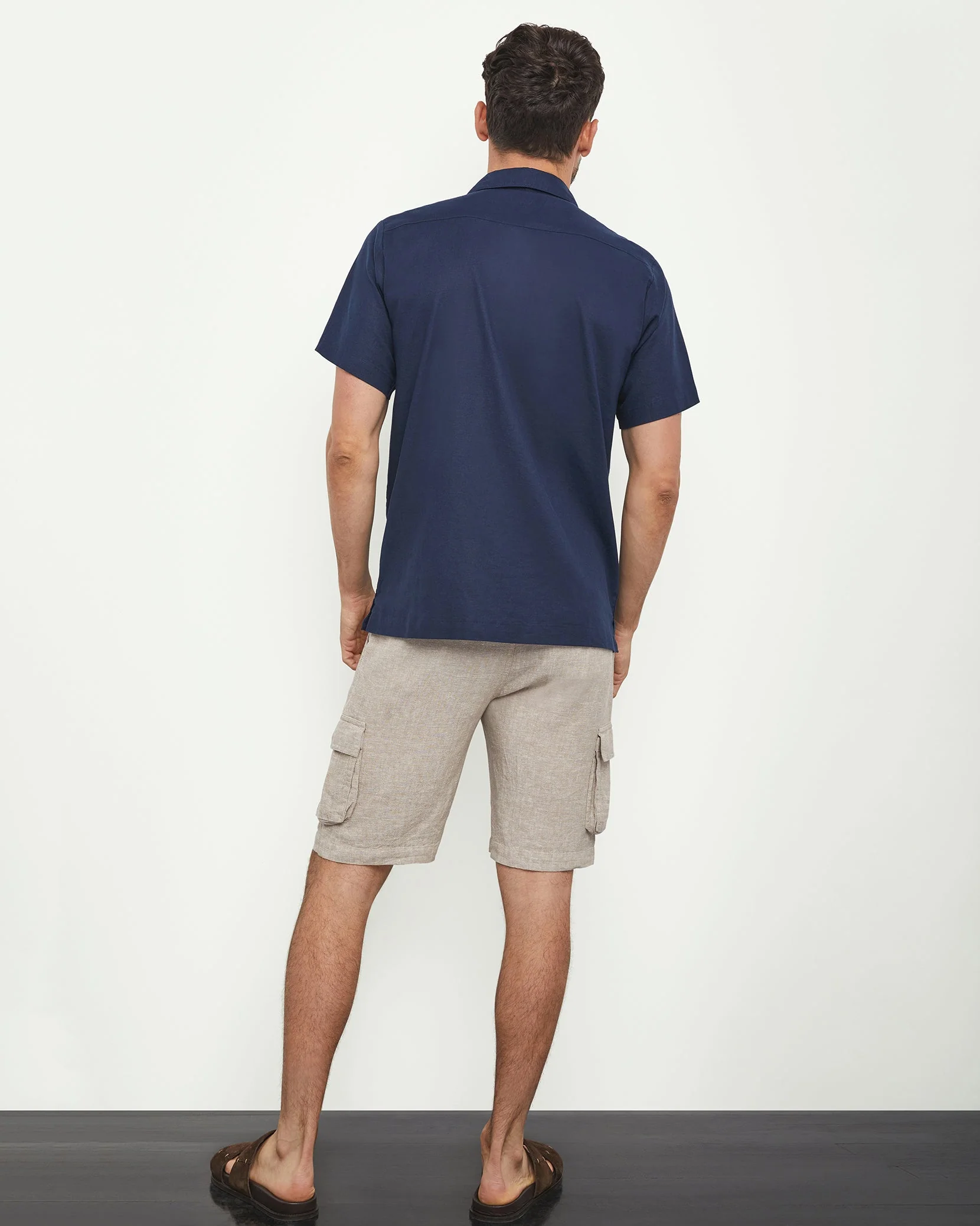 Mens | Stretch Linen Pull On Cargo Short | Navy - Image 10
