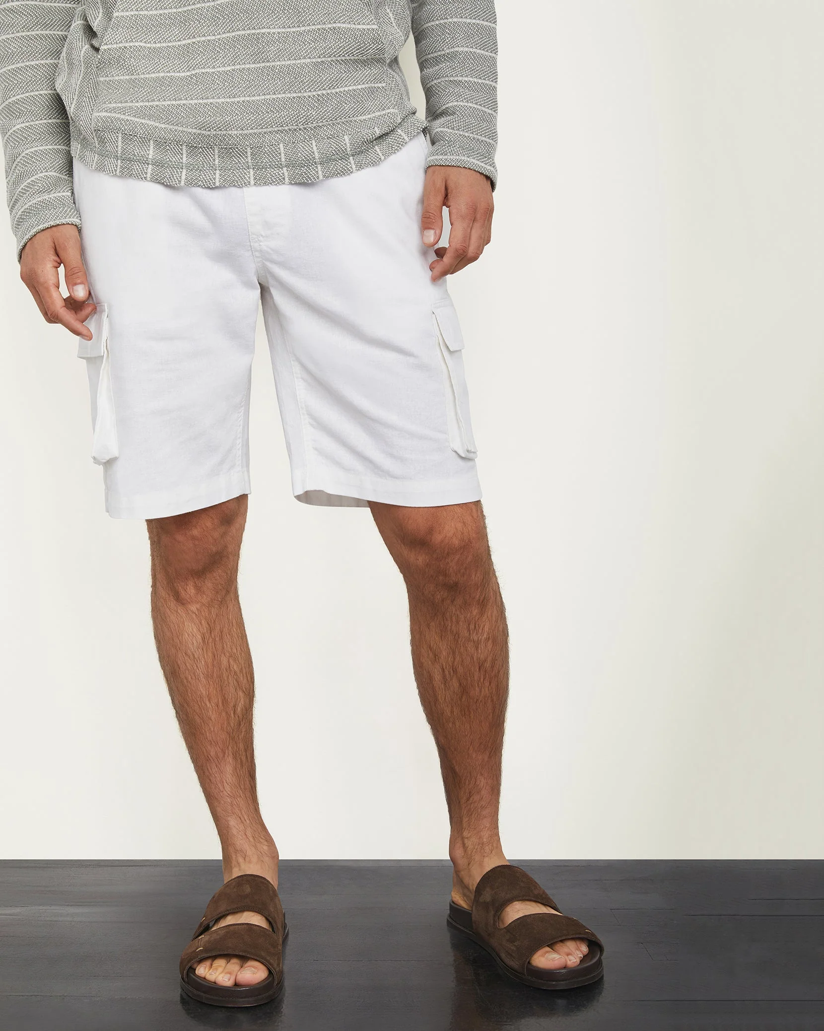 Mens | Stretch Linen Pull On Cargo Short | Navy - Image 13