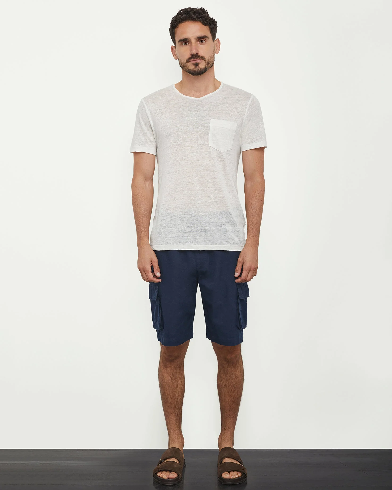 Mens | Stretch Linen Pull On Cargo Short | Navy - Image 2
