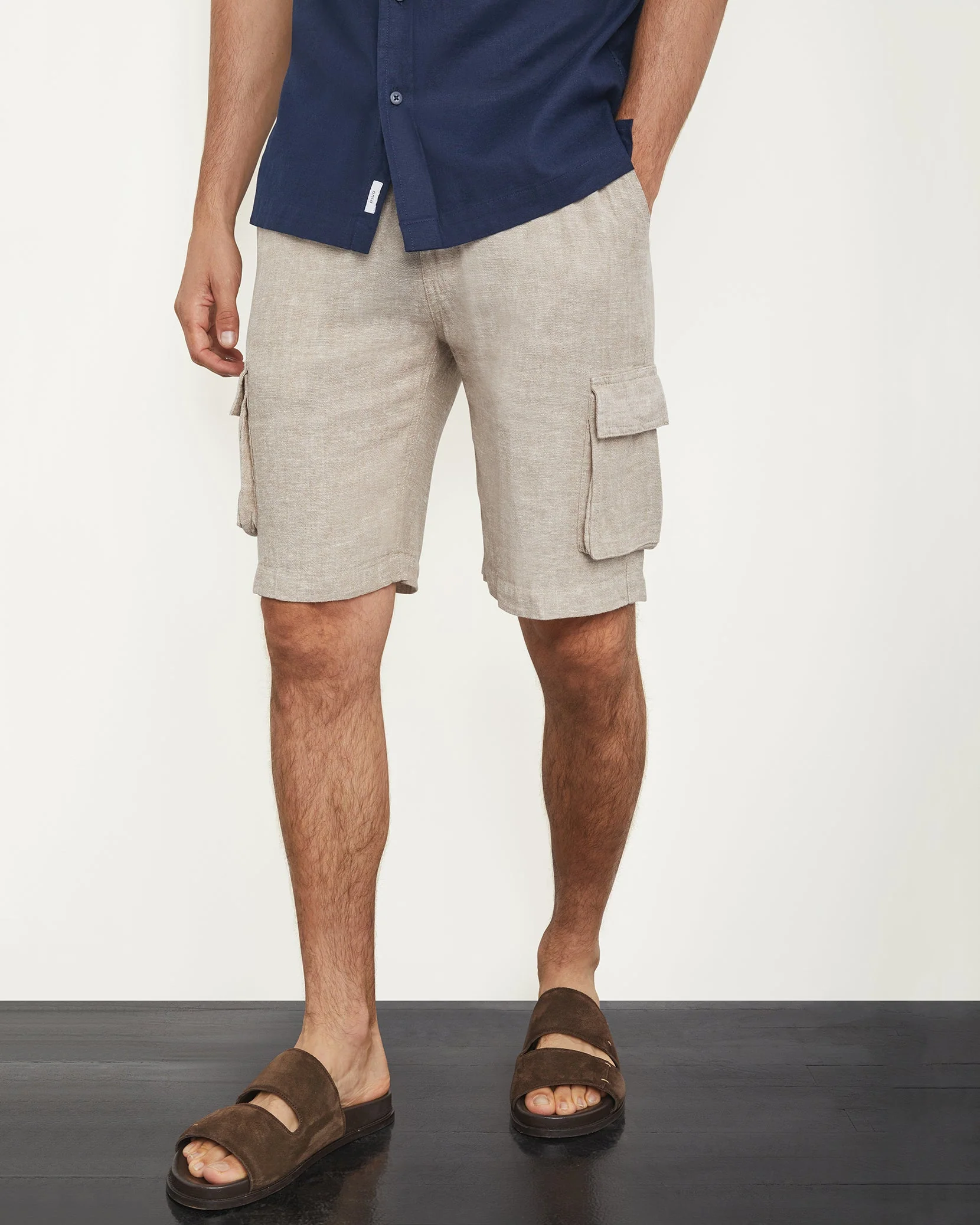 Mens | Stretch Linen Pull On Cargo Short | Navy - Image 4