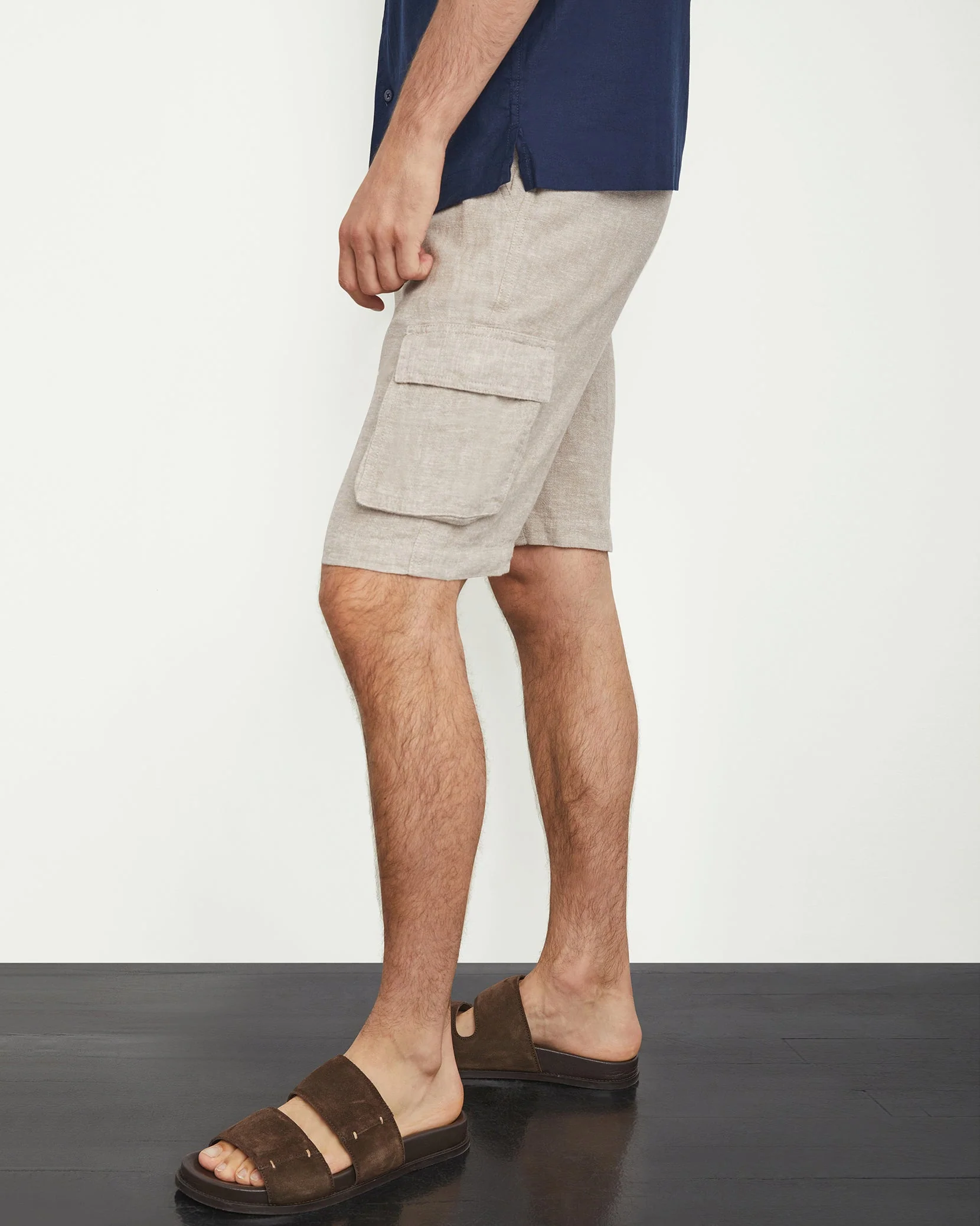 Mens | Stretch Linen Pull On Cargo Short | Navy - Image 5