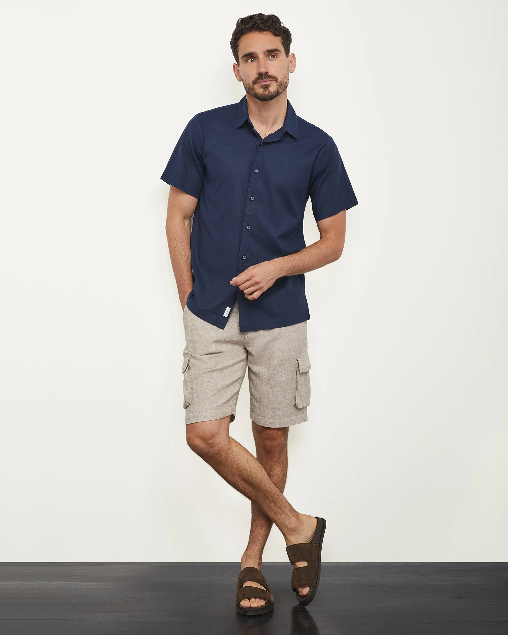 Mens | Stretch Linen Pull On Cargo Short | Navy - Image 9