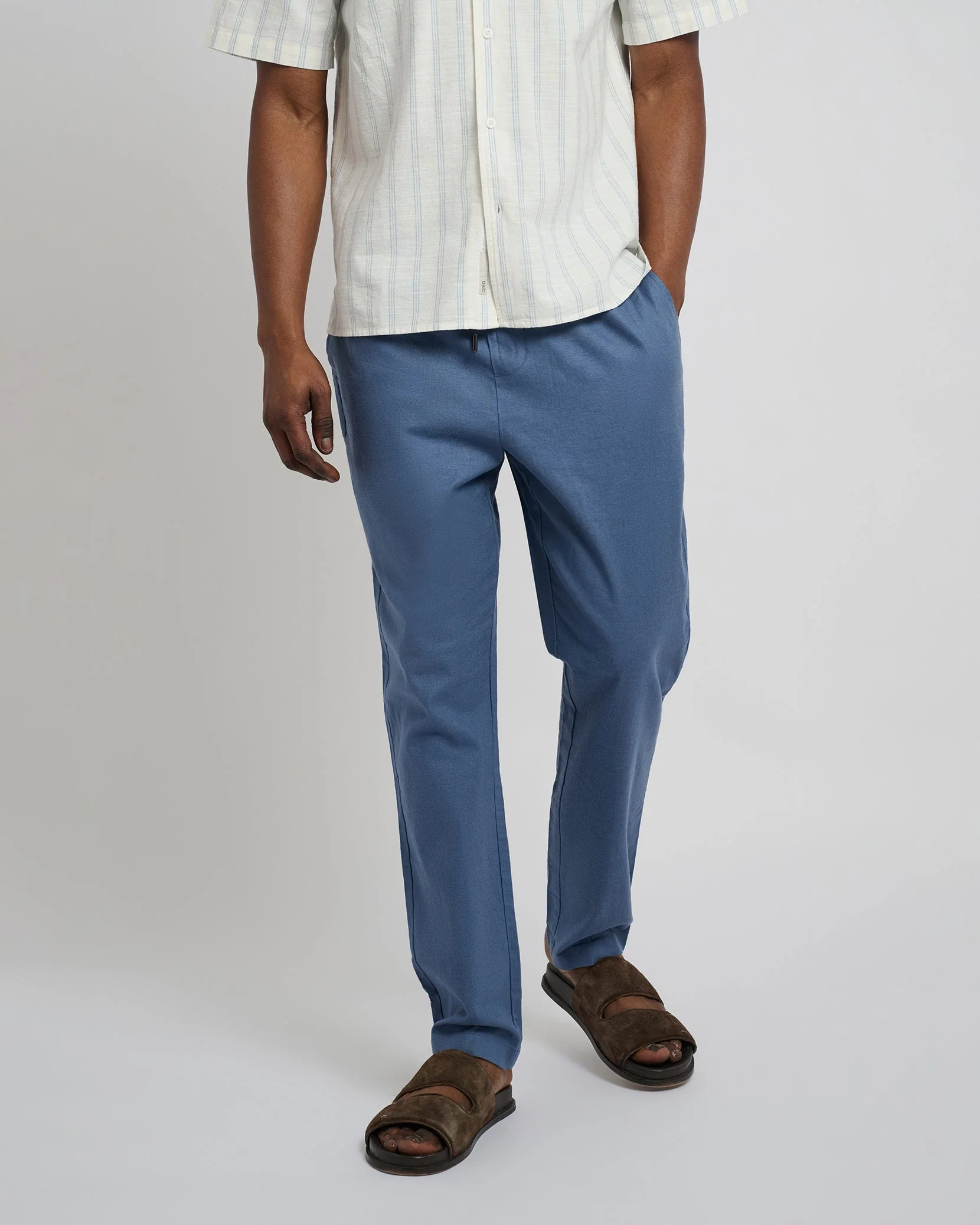 Mens | Stretch Linen Pull-on Pant | Vintage Indigo - Image 3