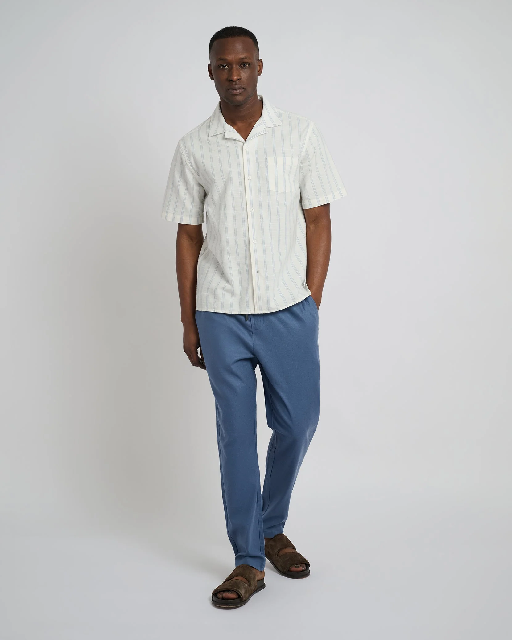 Mens | Stretch Linen Pull-on Pant | Vintage Indigo - Image 4