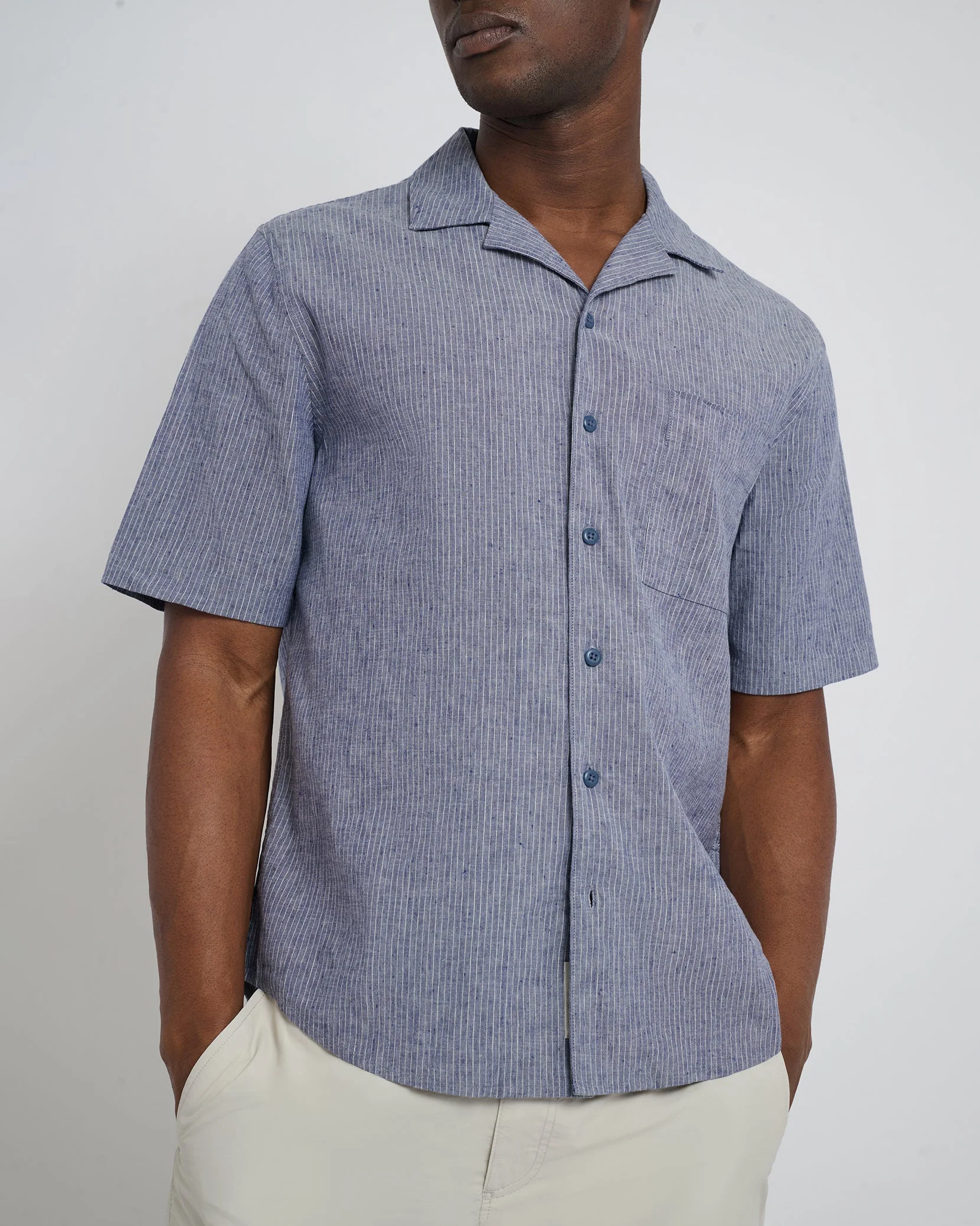 Mens | Stretch Yarn Dyed Vacation Shirt | Navy - Image 3