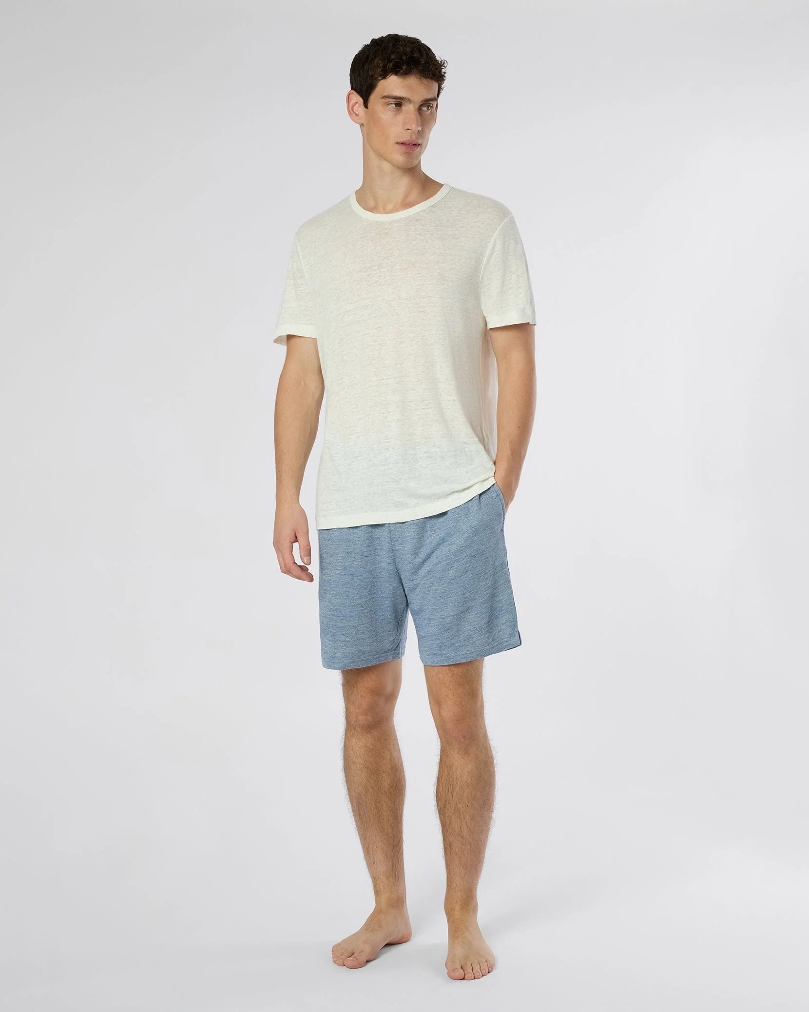 Mens | Terry 6" Linen Short | Light Blue - Image 6
