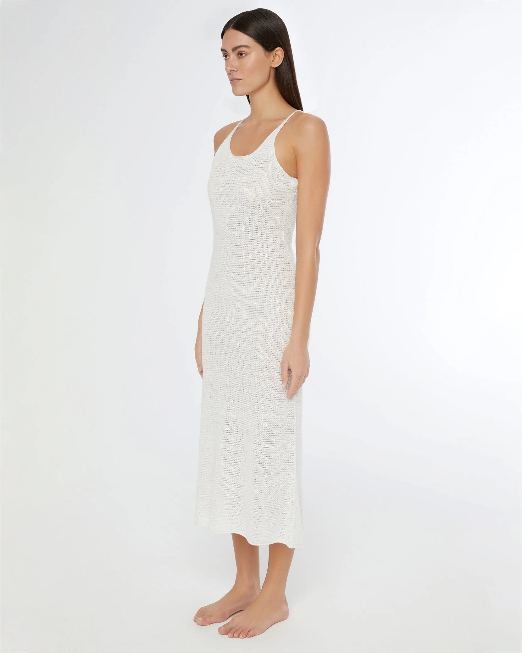 Womens | Textured Linen Sweater Scoop Maxi Dress | White - Image 3