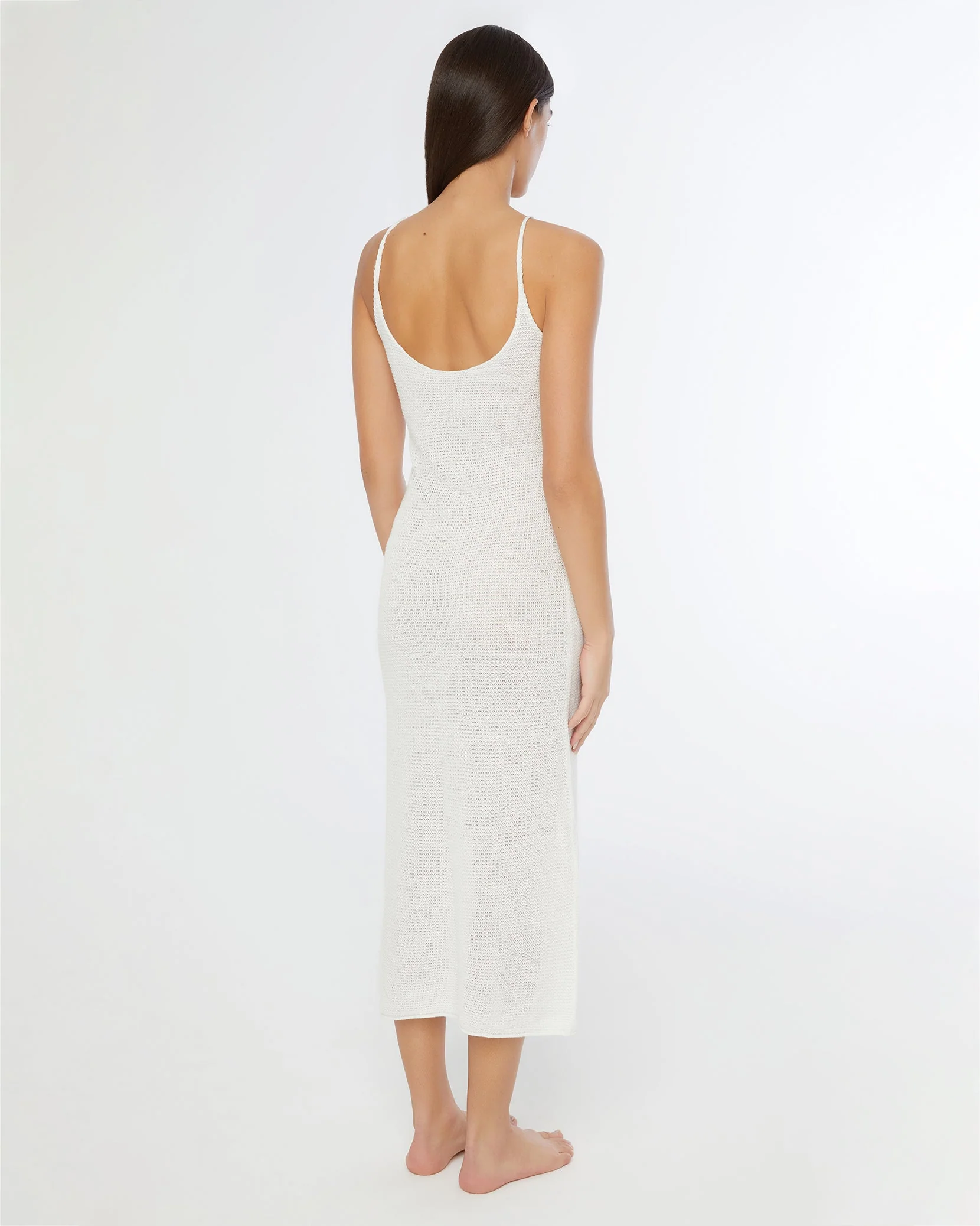 Womens | Textured Linen Sweater Scoop Maxi Dress | White - Image 4