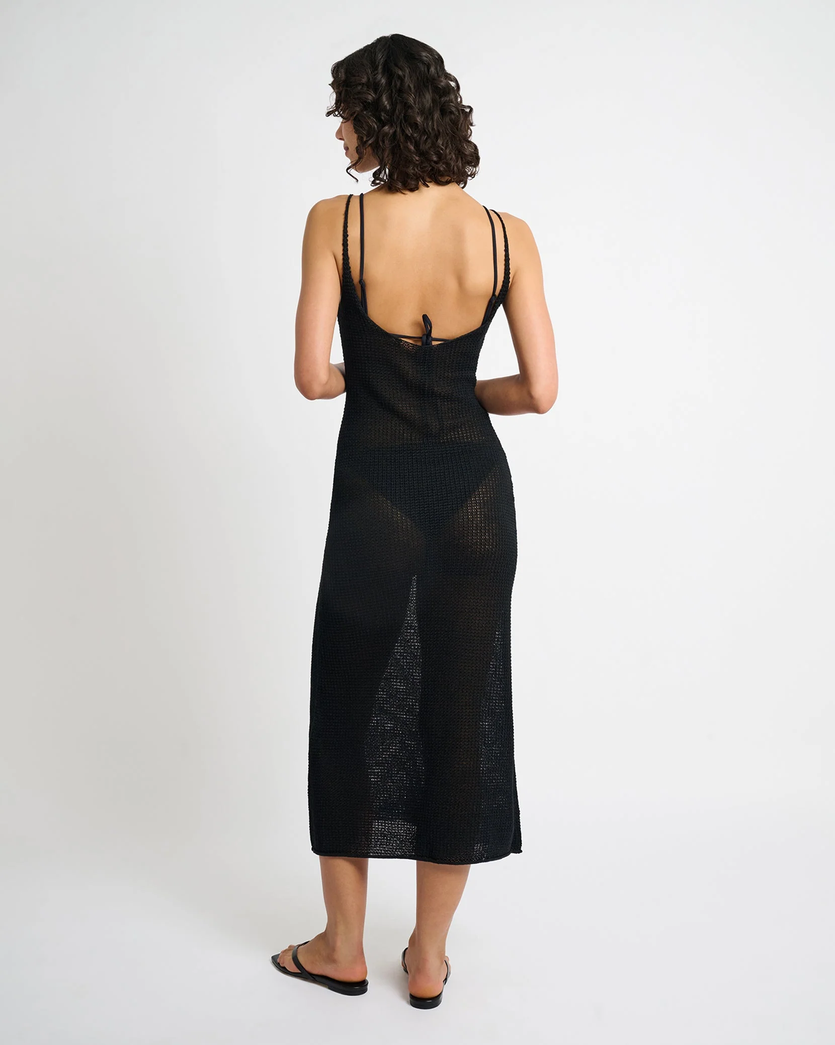 Womens | Textured Linen Sweater Scoop Maxi Dress | Black - Image 5