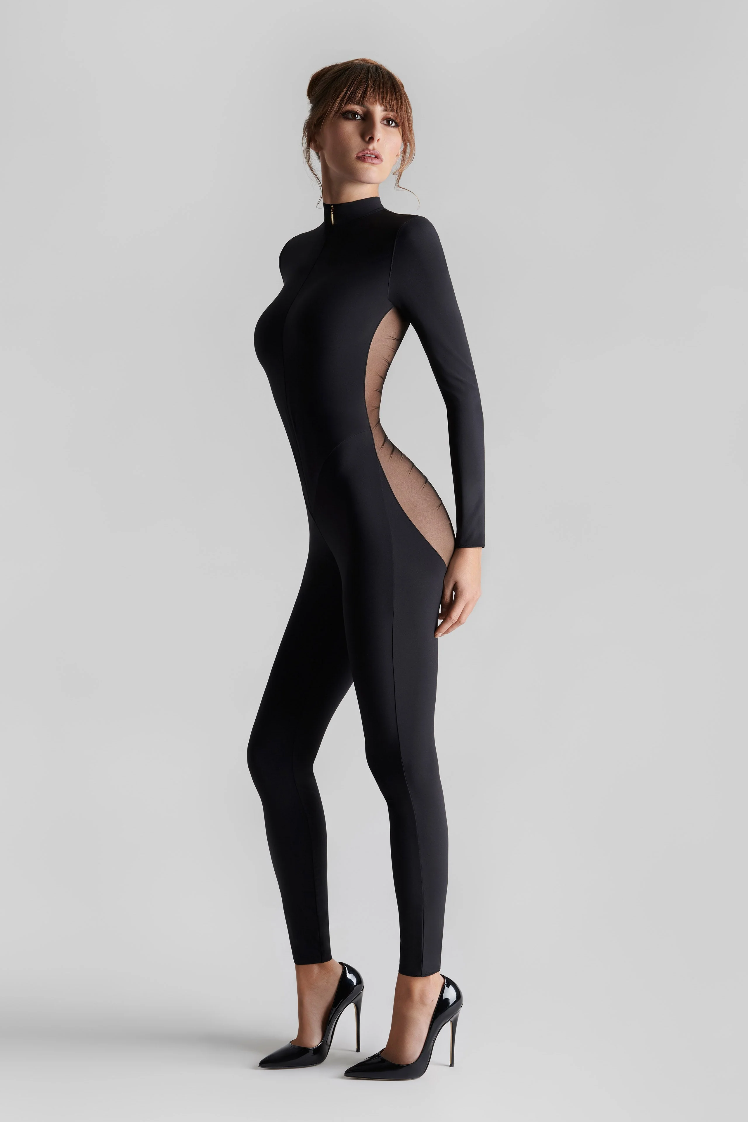 Transparent back long sleeves Jumpsuit - Nuit Fauve | Tawny - Image 8