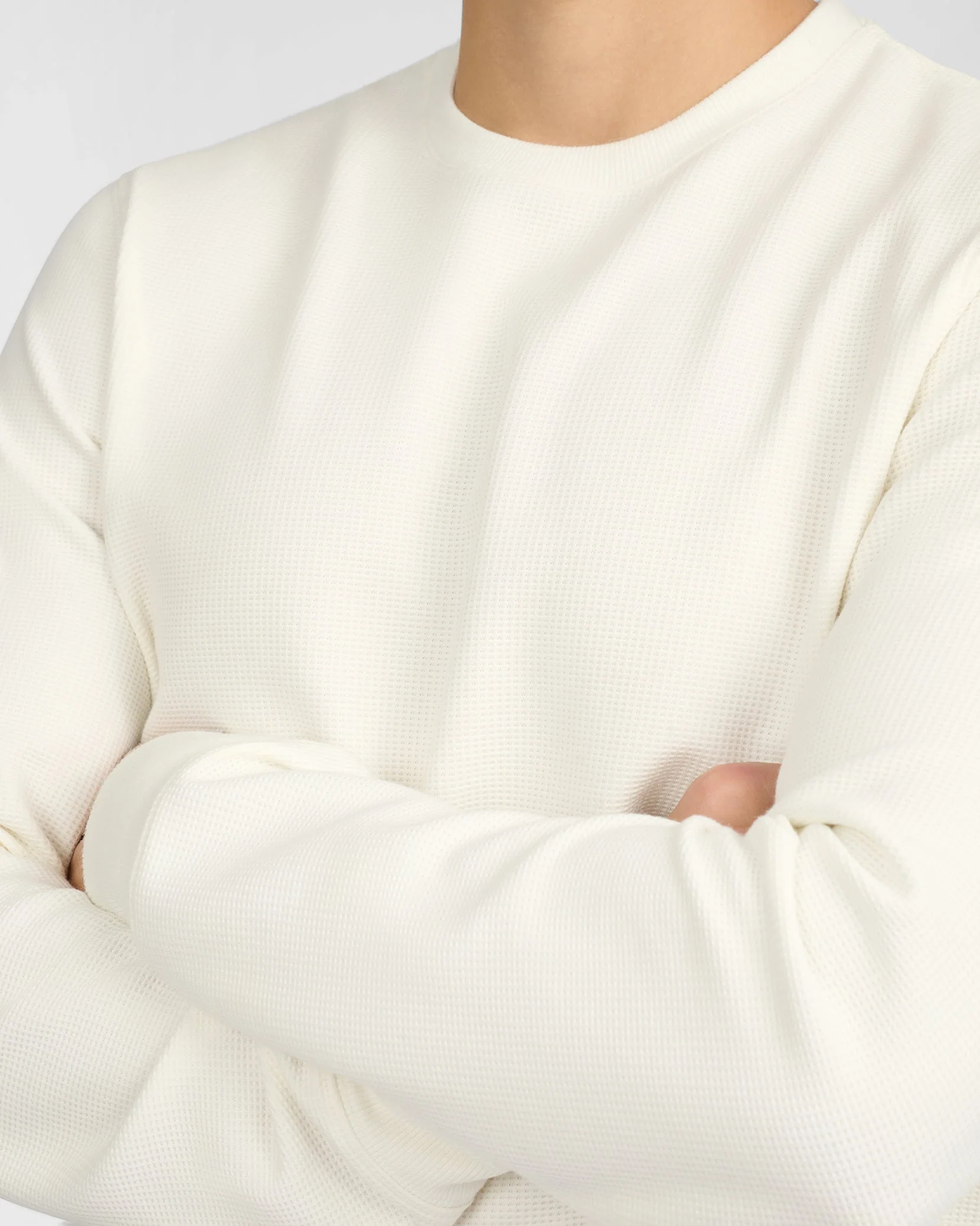 Mens | Waffle Crewneck Sweater | Egret - Image 4