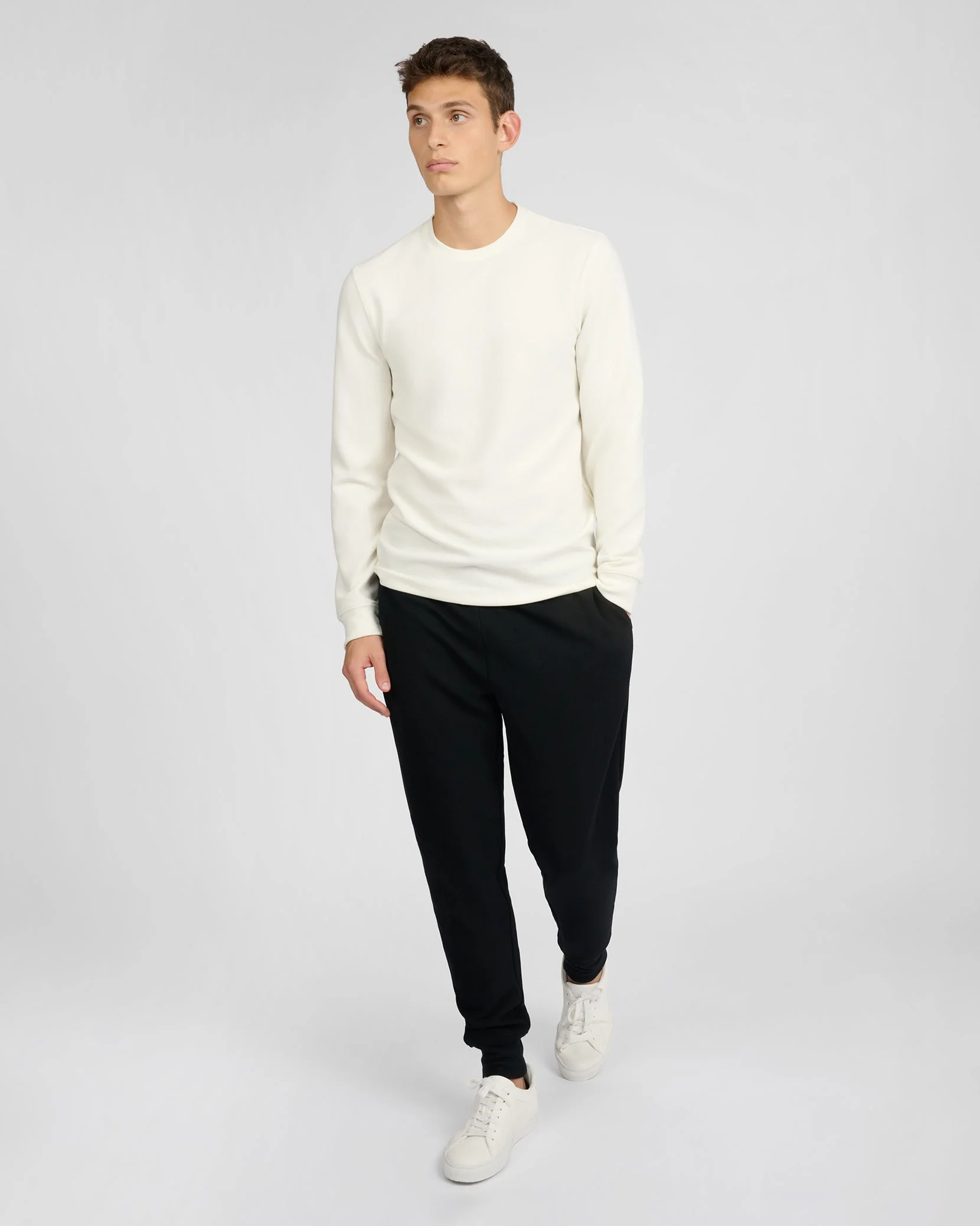 Mens | Waffle Crewneck Sweater | Egret - Image 6