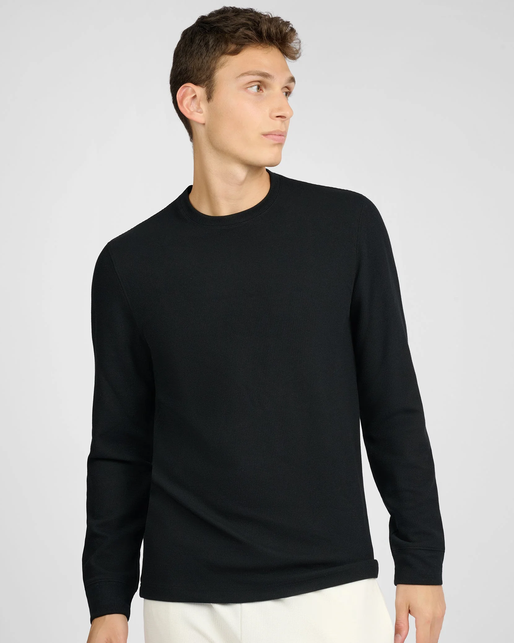 Mens | Waffle Crewneck Sweater | Black - Image 2