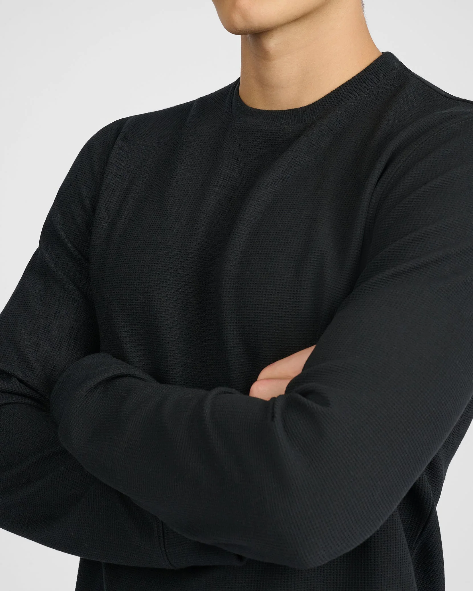 Mens | Waffle Crewneck Sweater | Black - Image 3