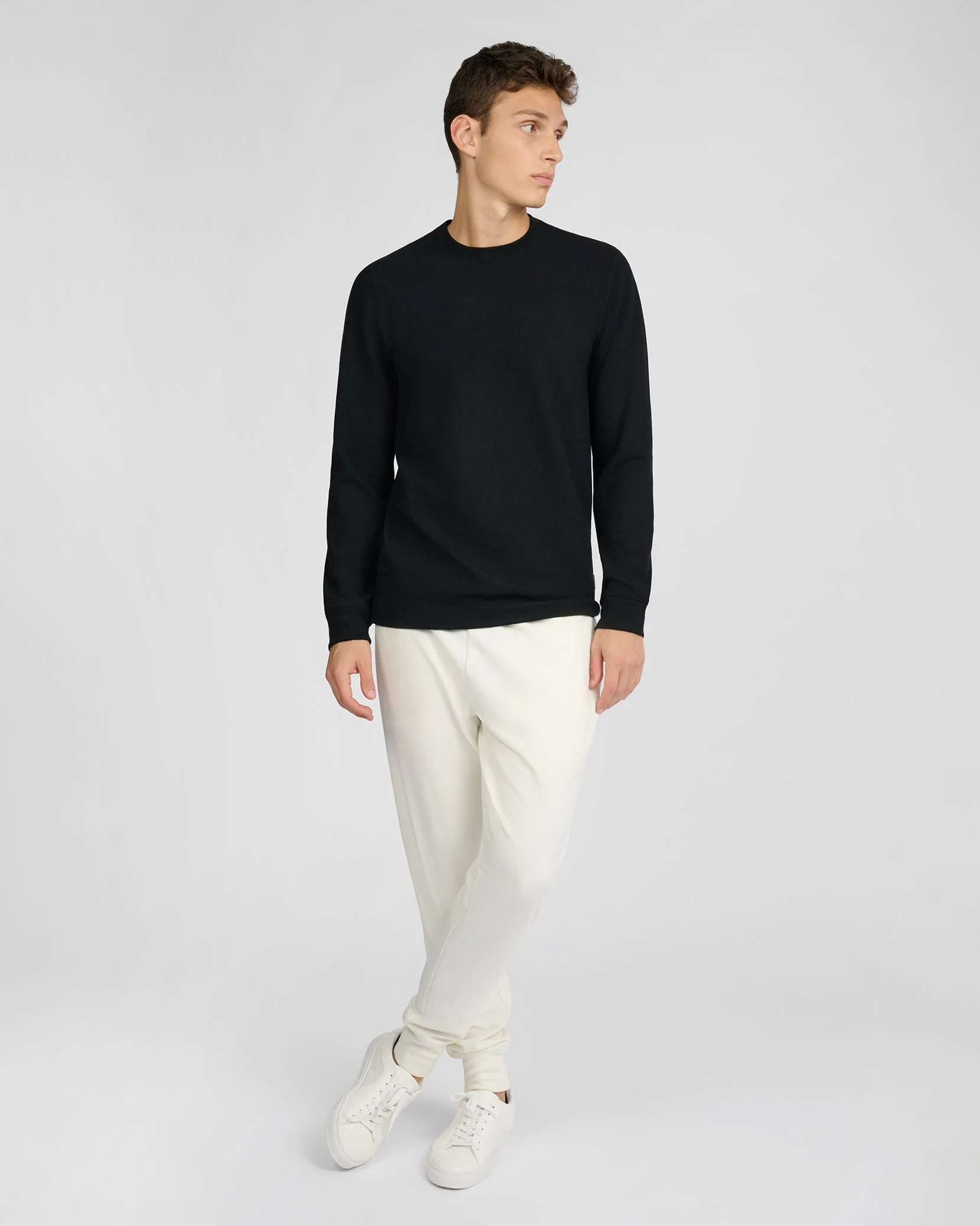 Mens | Waffle Crewneck Sweater | Black - Image 4
