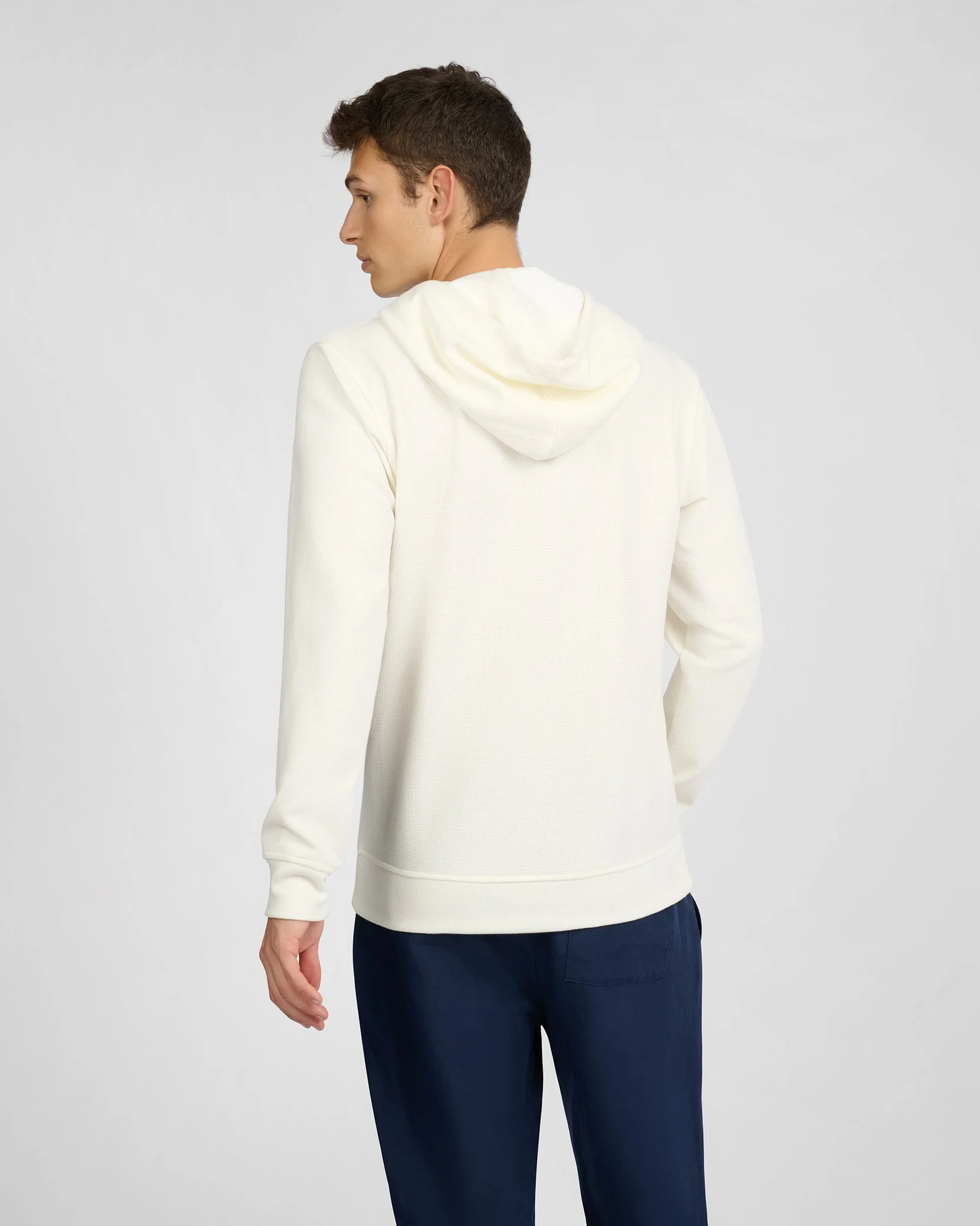 Mens | Waffle Half Button Hoodie | Egret - Image 5