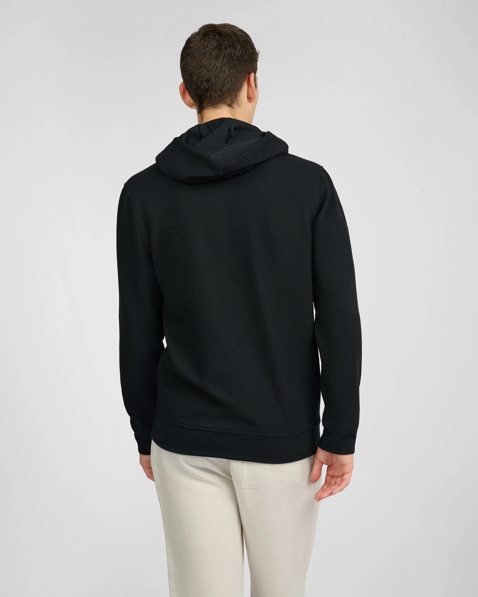 Mens | Waffle Half Button Hoodie | Black - Image 5