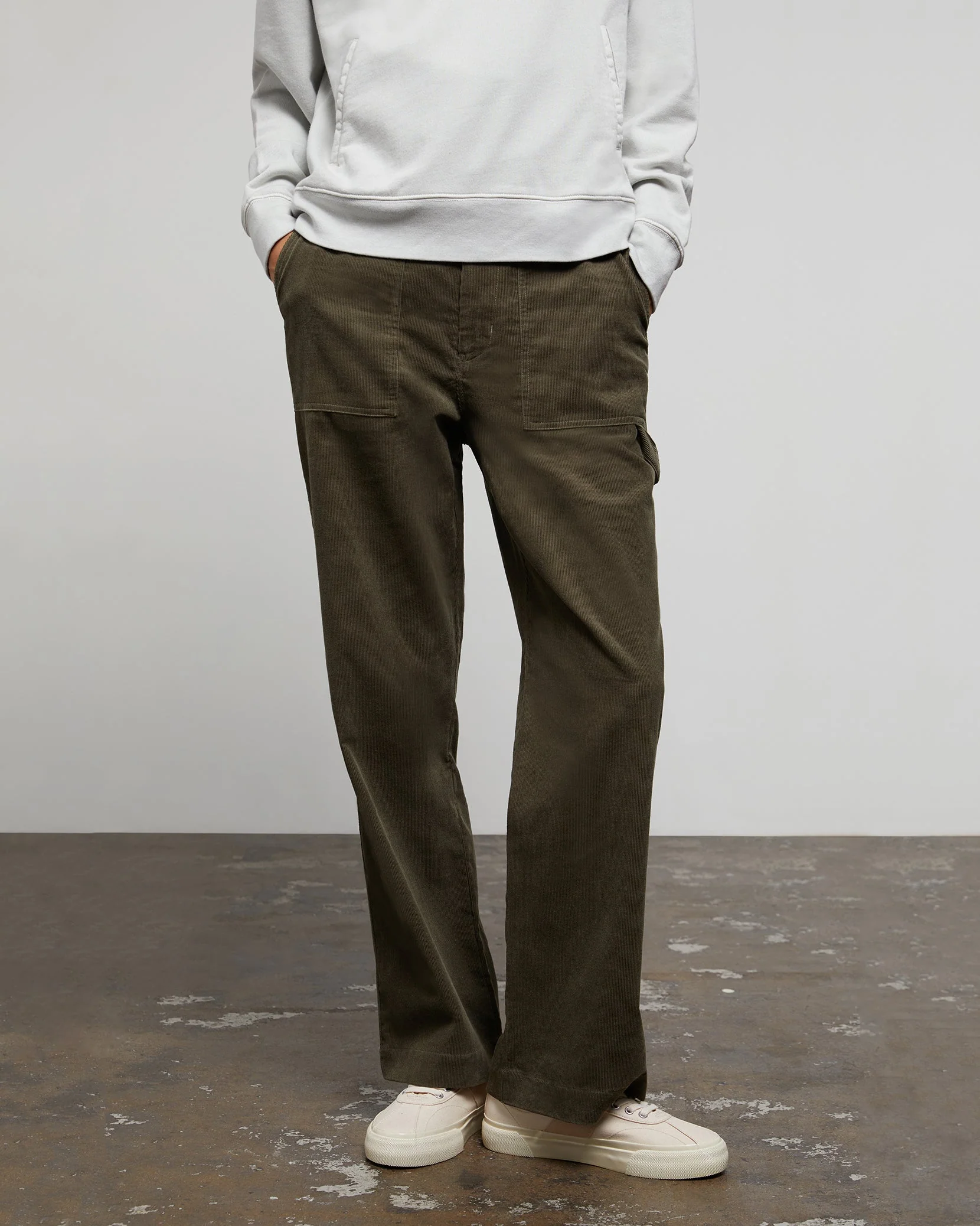 Womens | Wide Leg Corduroy Carpenter Pant | Dusty-Olive - Image 2
