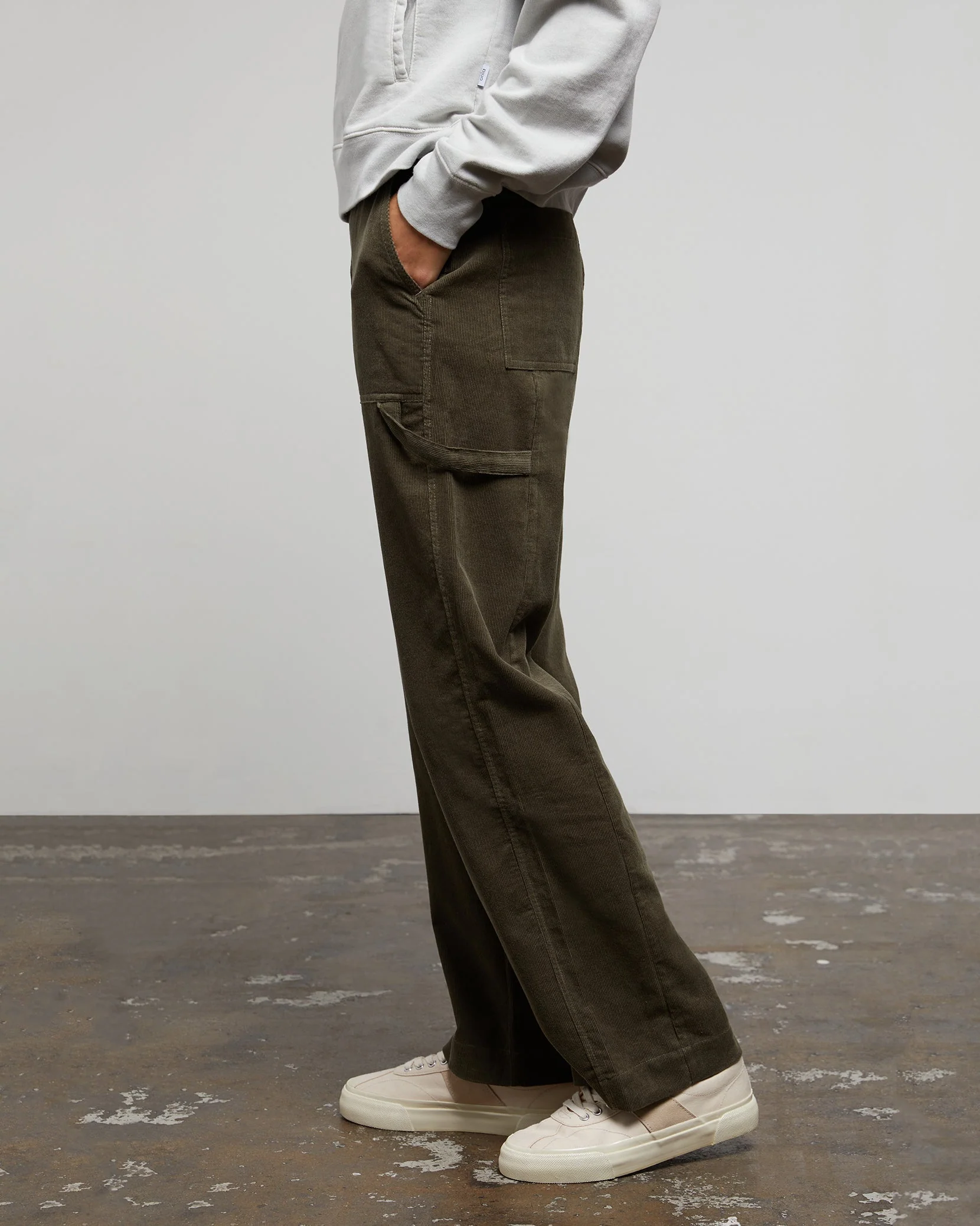 Womens | Wide Leg Corduroy Carpenter Pant | Dusty-Olive - Image 3