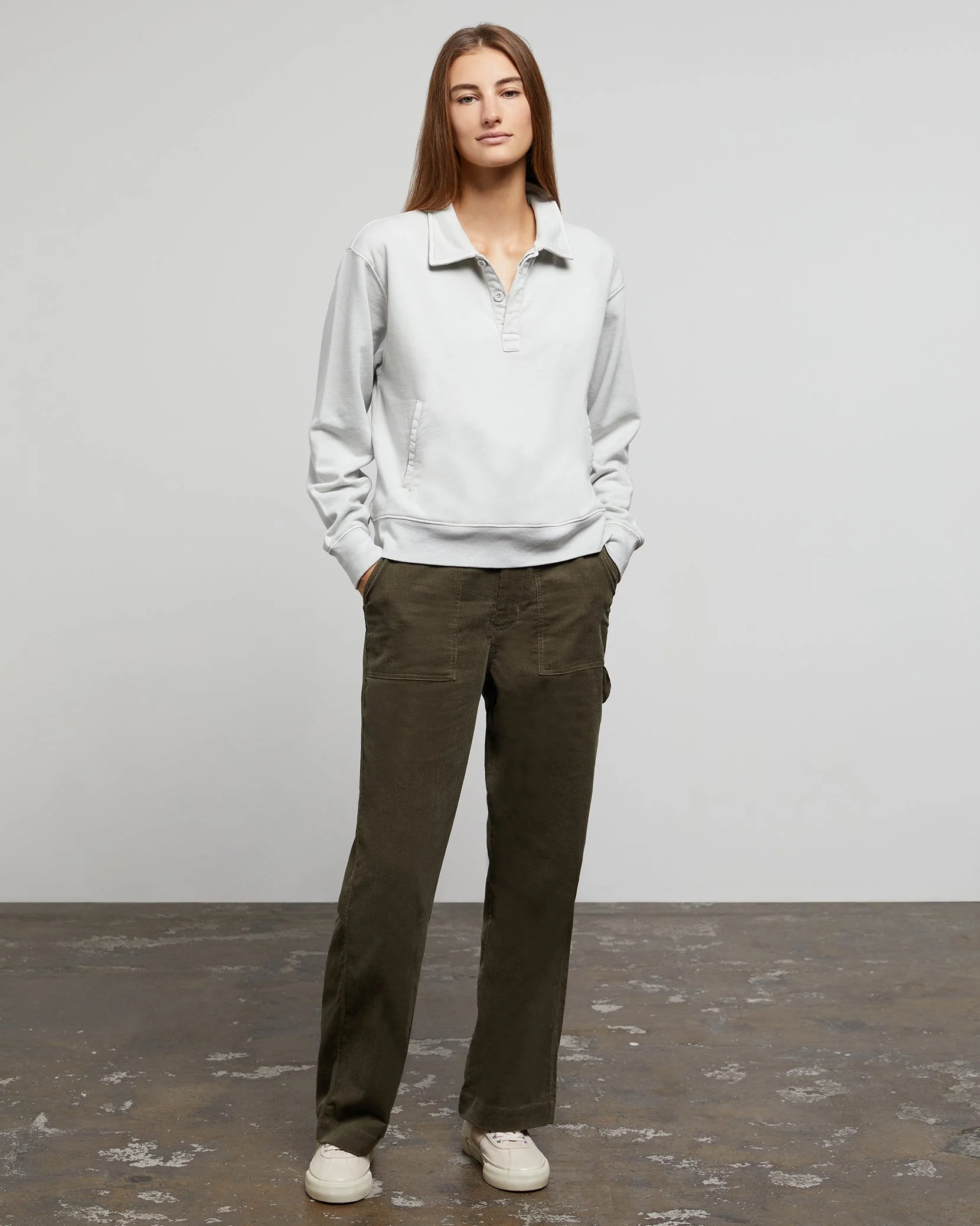 Womens | Wide Leg Corduroy Carpenter Pant | Dusty-Olive - Image 6