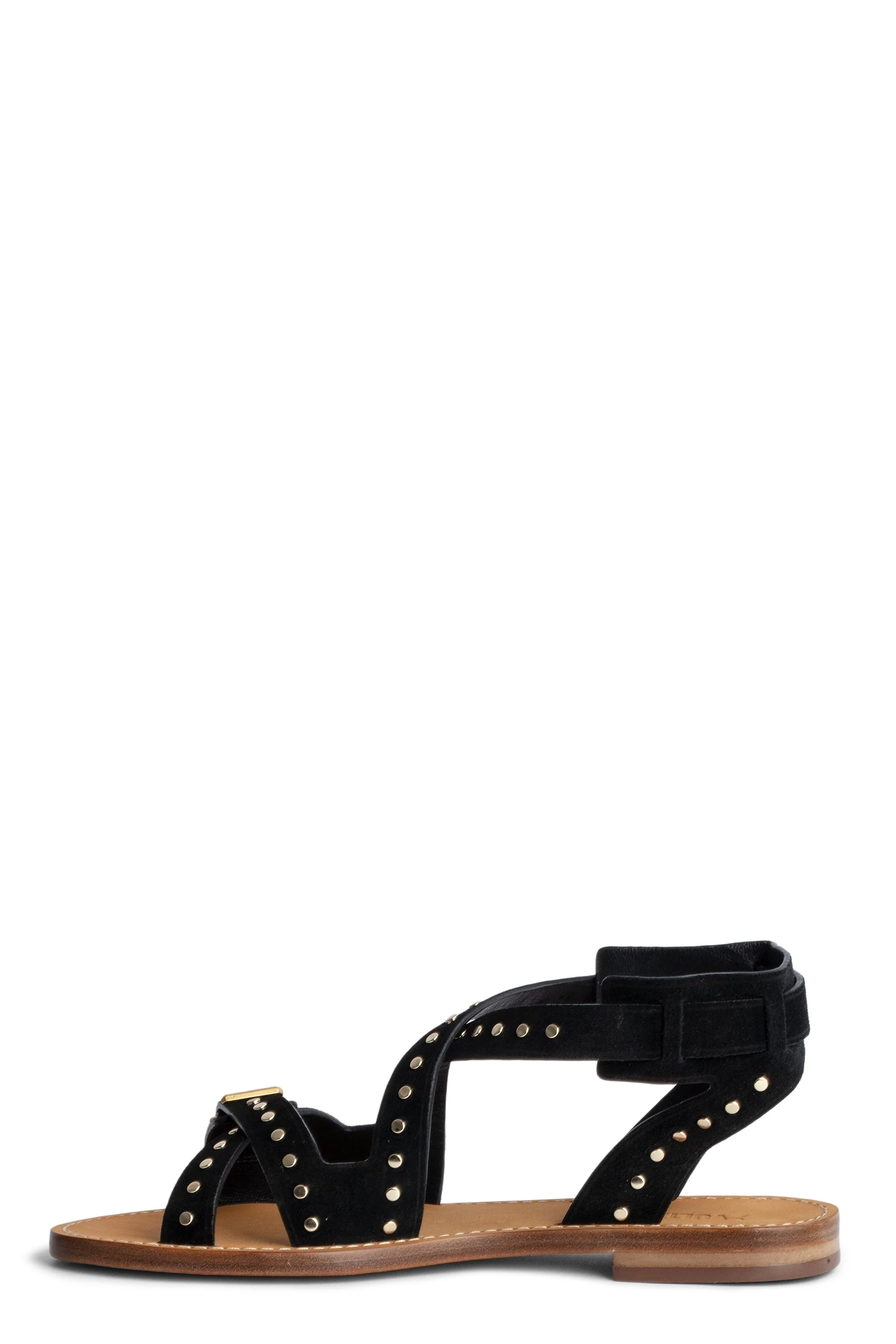 Cecilia Caprese Suede + Studs Flat Sandal | Black - Image 2