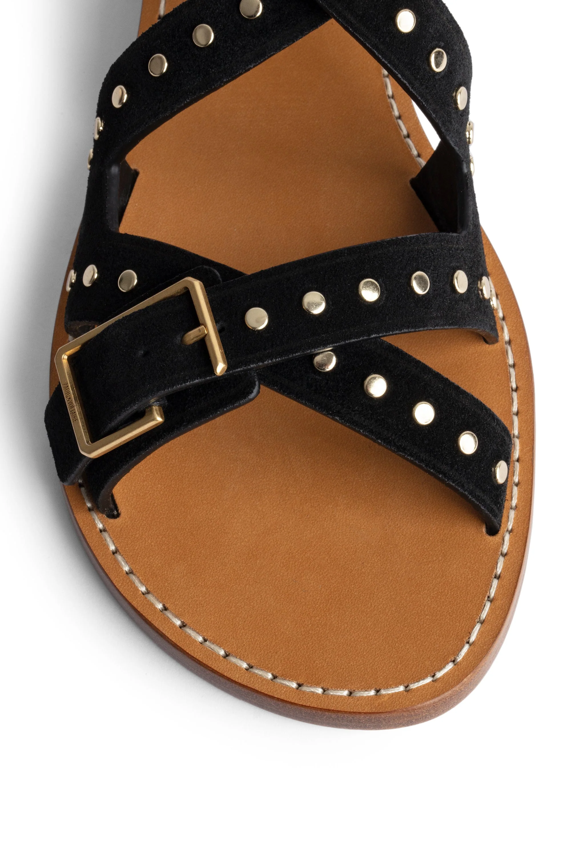 Cecilia Caprese Suede + Studs Flat Sandal | Black - Image 4