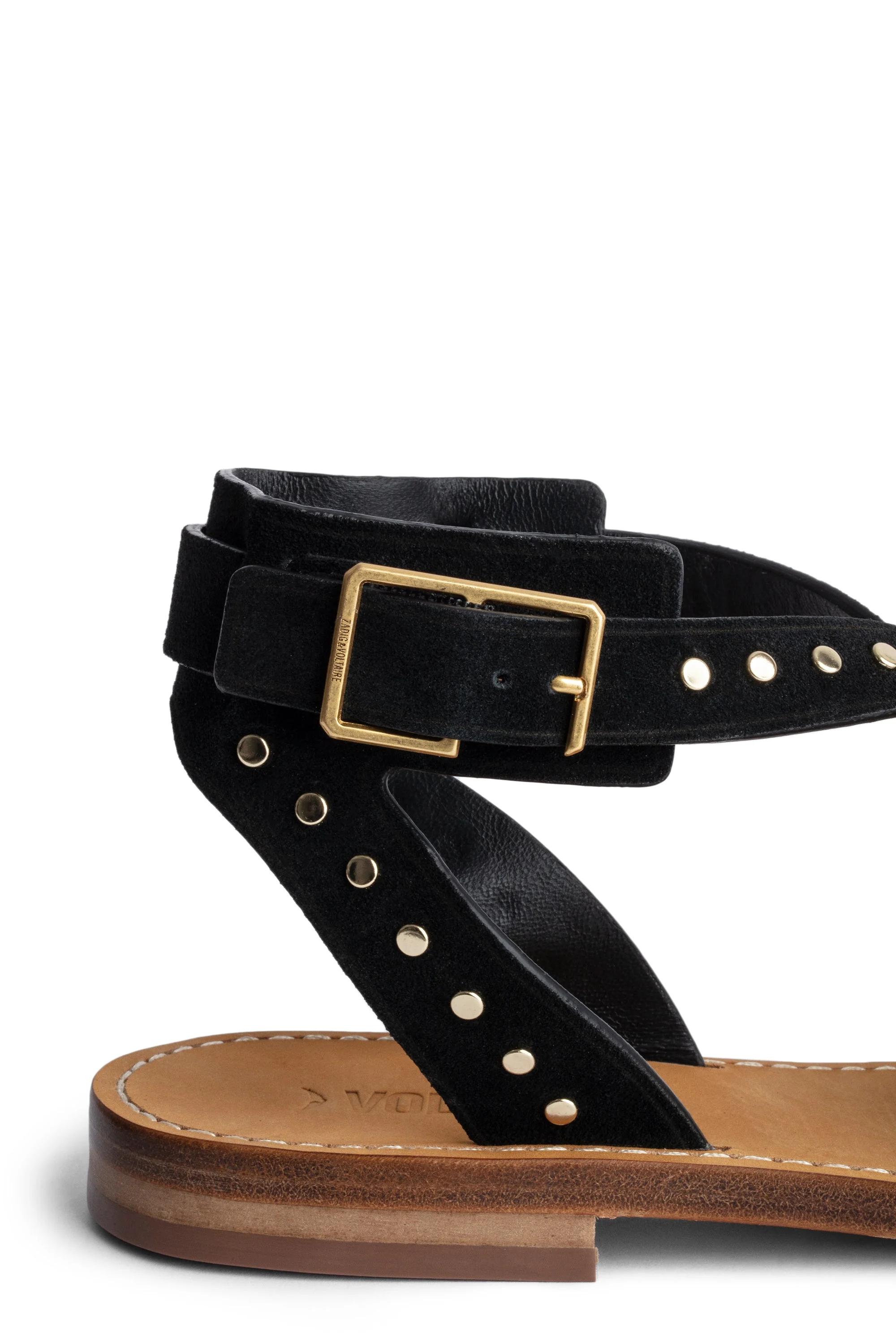 Cecilia Caprese Suede + Studs Flat Sandal | Black - Image 6