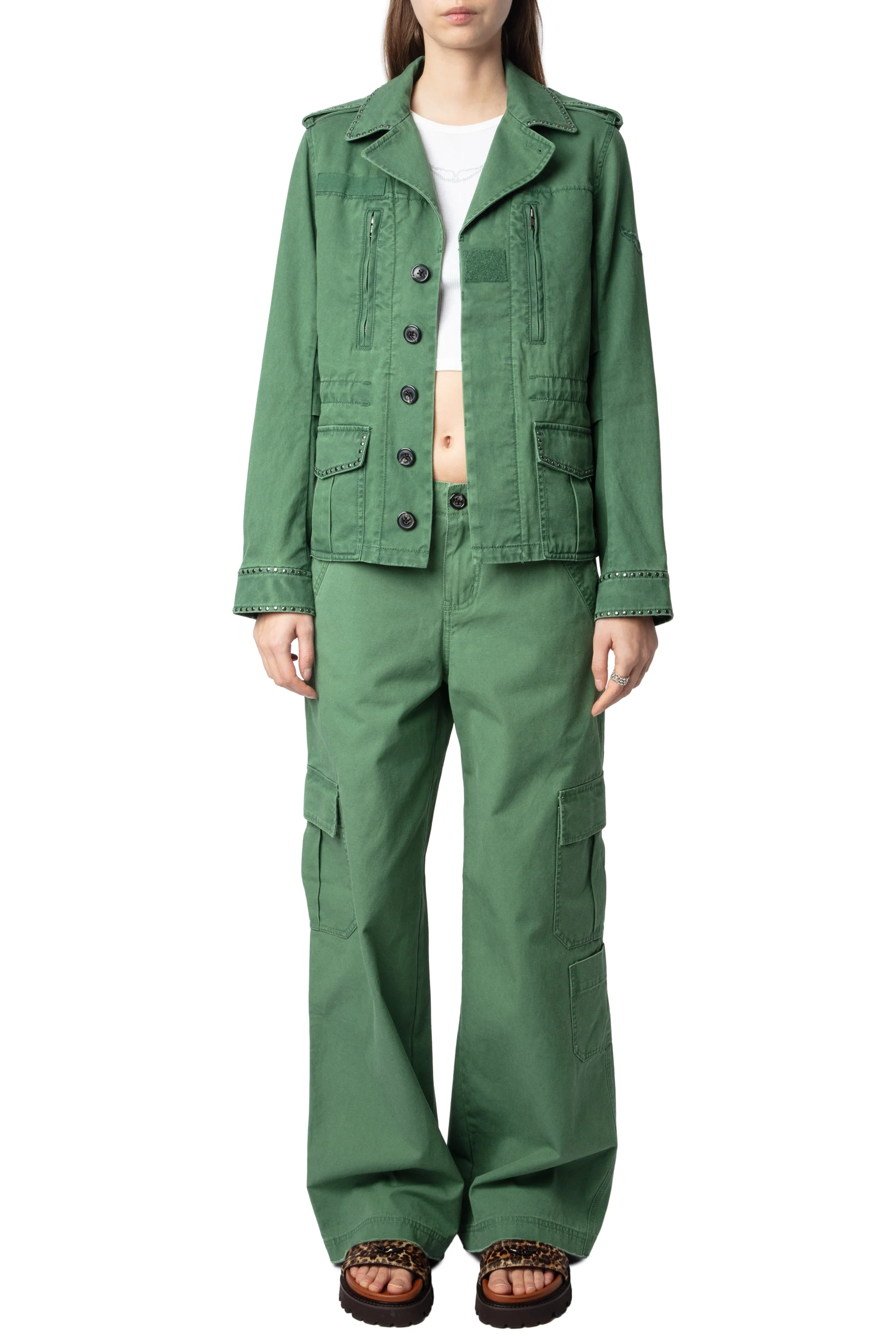 Klimi Coton Lave Studs Jacket | Coriander - Image 2
