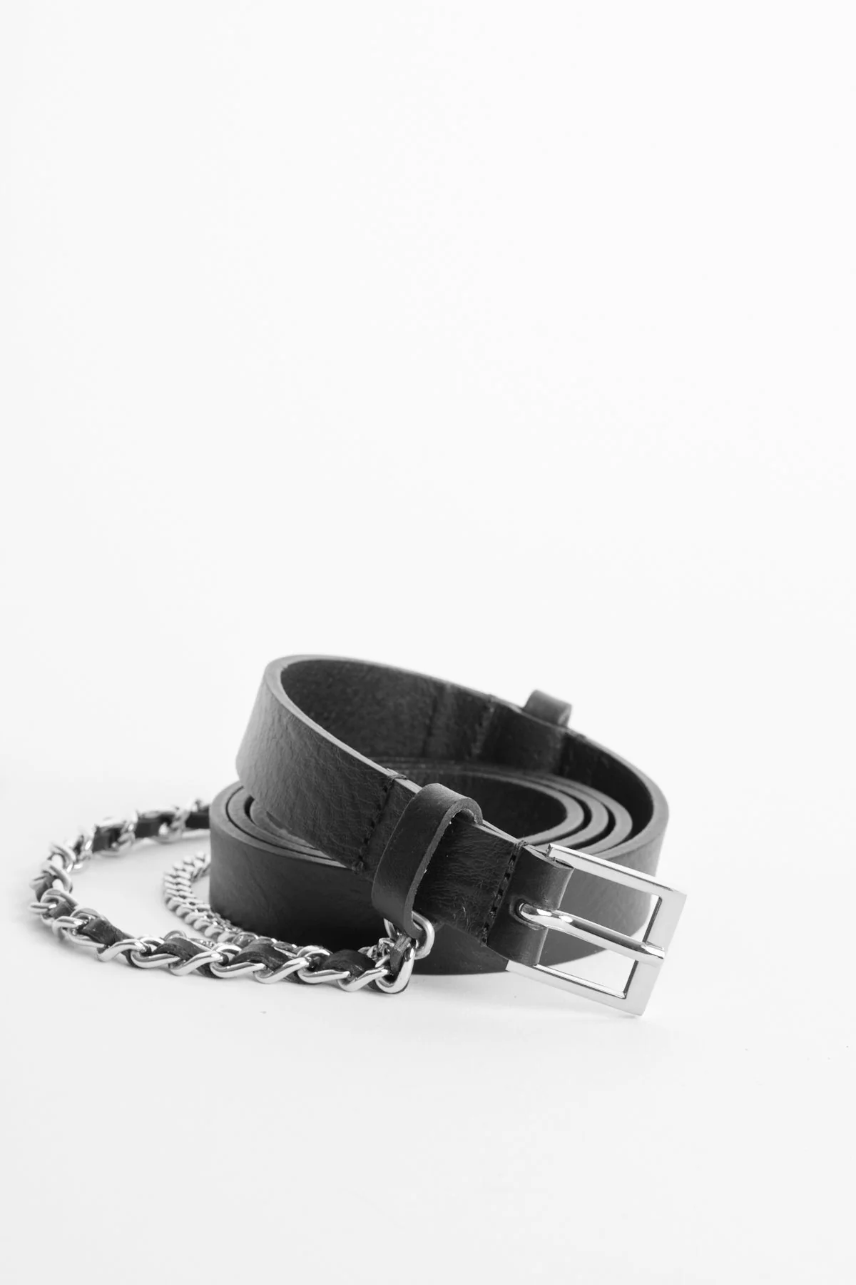 Rock Chain Belt Leather Belt | Black/Silver - Image 4