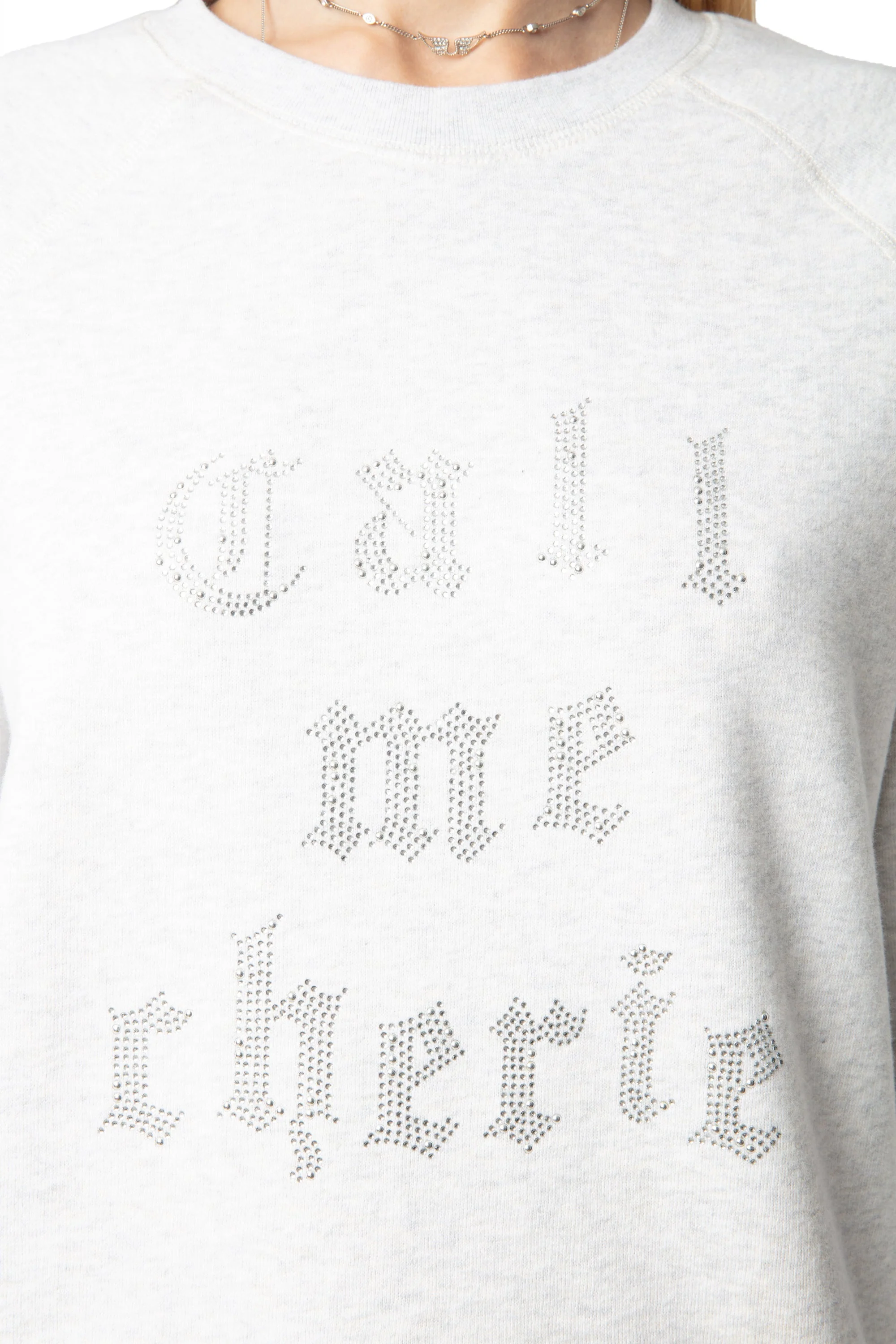 Upper Mo Call Me Cherie Strass Sweatshirt | Light Heather Grey - Image 3