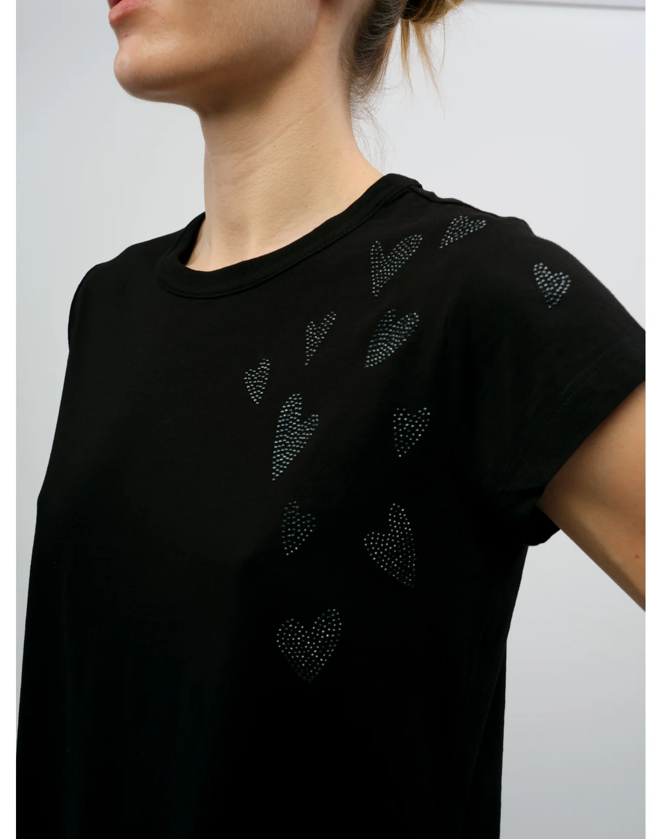 Woop HC Rain Strass Heart T-Shirt | Black - Image 2