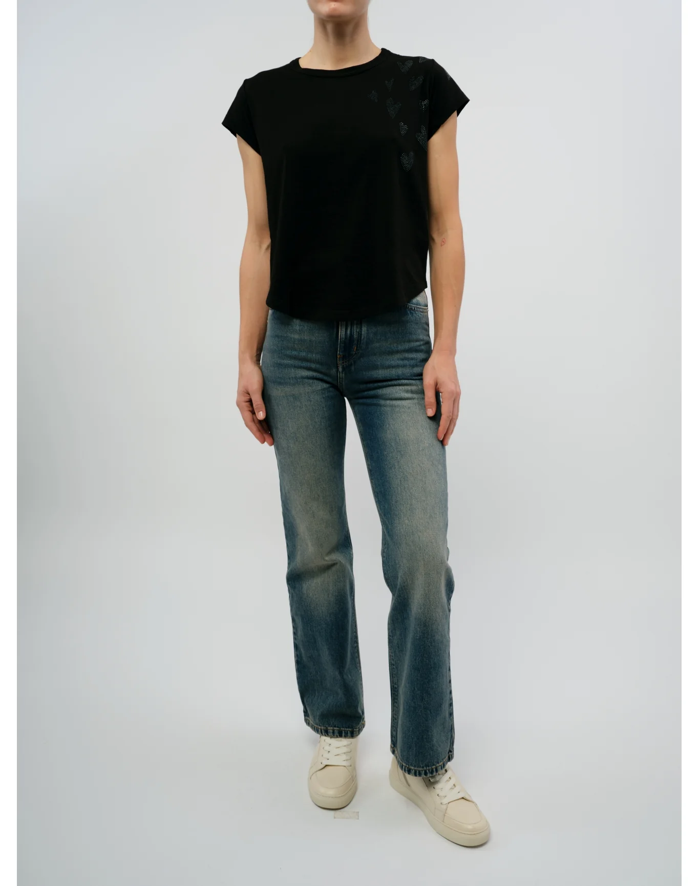 Woop HC Rain Strass Heart T-Shirt | Black - Image 3