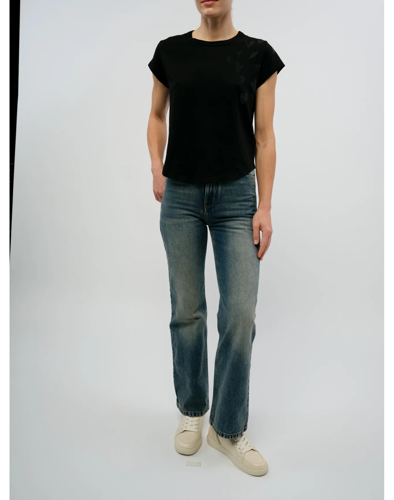 Woop HC Rain Strass Heart T-Shirt | Black - Image 4