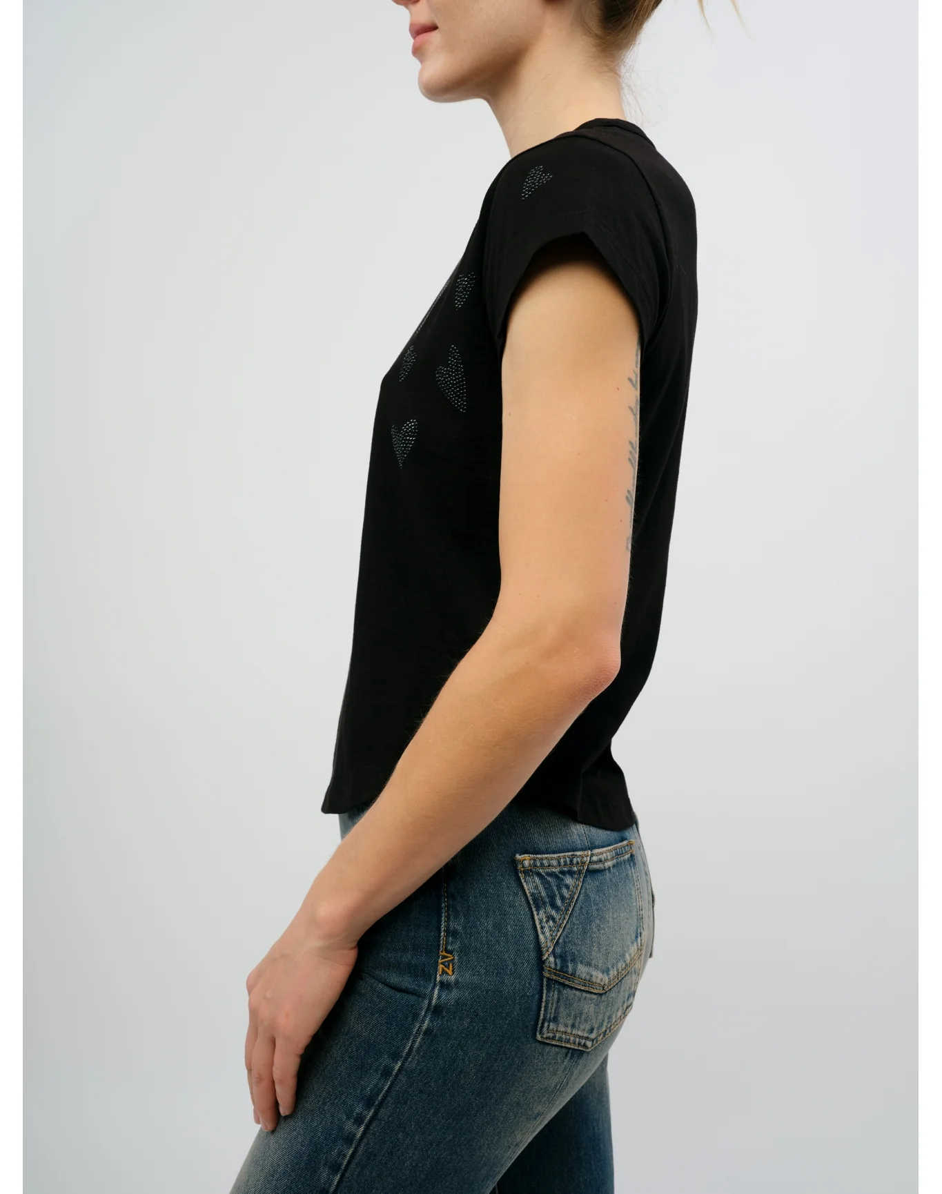 Woop HC Rain Strass Heart T-Shirt | Black - Image 5